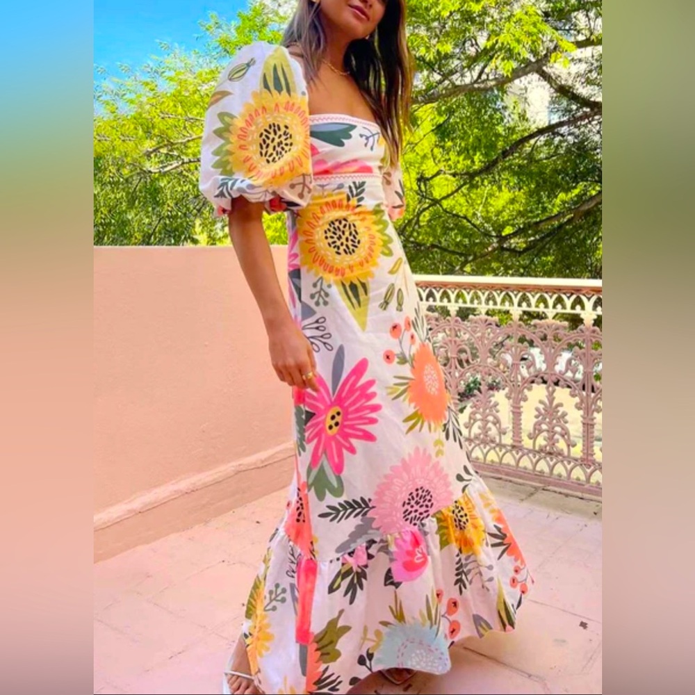 Sunday Up Floral Maxi Dress with Puff Sleeves